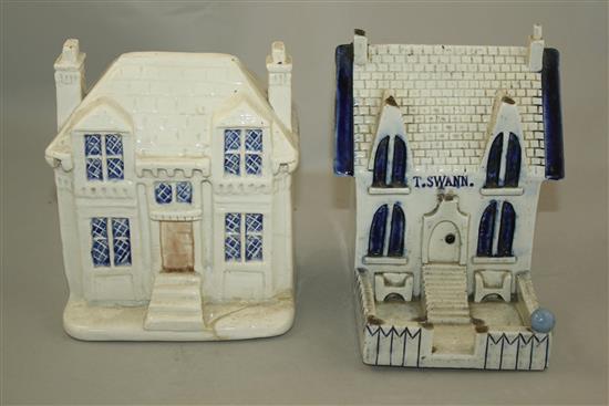 Two rare Yorkshire ceramic cottage money boxes, mid - late 19th century, 15.5cm, latter repaired